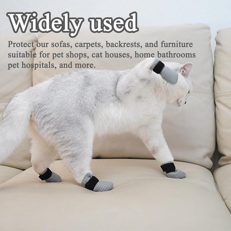 ROBOHOOK 4 PCS Cat Mittens to Prevent Scratching, Adjustable Cat Booties to Prevent Scratching, Breathable Mesh Shoes, Prevent Scratches, Suitable for Bathing, Feeding and Nail Trimming (Grey) - Image 3